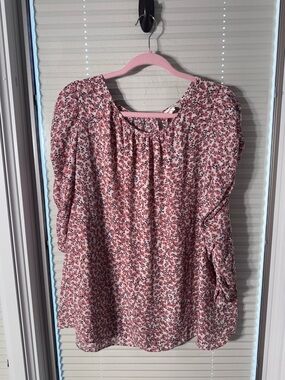 Max Studio Pink Floral Puff-Sleeve Blouse
